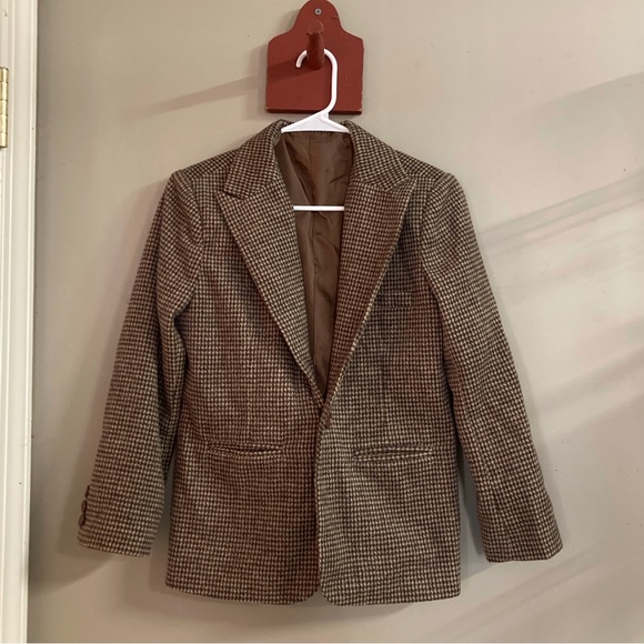 Vintage Jackets & Blazers - Vintage Brown & Cream Houndstooth Blazer